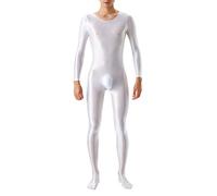RUMAOZIA Body da uomo a collo alto, lucido, per uomo, a maniche lunghe, slim fit, biancheria intima lunga metallica, lucida, bianco, M