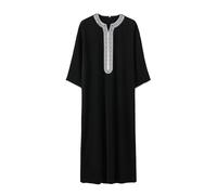 RUMAOZIA Caftano arabo Uomo Marocchino Tradizionale Abbigliamento Uomo Caftano Musulmano Medio Oriente Abbigliamento Arabo Manica corta Jelaba Uomini Retro Ricamato Ramadan Abbigliamento, O nero., L