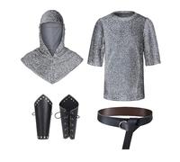 RUMAOZIA Camicia a catena da uomo rinascimentale finto chain Mail armatura tunica maglietta coif medievale cavaliere cowl outfit bracciale cintura cintura cintura medievale imitativa catena crociata