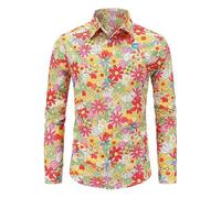 RUMAOZIA Camicia colorata da uomo a maniche lunghe hippie anni '70 '80 floreale camicia business arcobaleno retrò fiori camicia Hawaii uomo camicia tempo libero funky camicia hawaiana party street