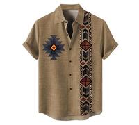 RUMAOZIA, Camicia da uomo casual, stile africano dashiki, con stampa western cowboy retrò, a maniche corte, estiva, a girocollo, stile etnico, camicia button-down, con colletto hawaiano, ideale per la