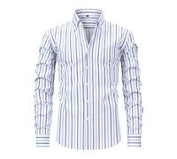 RUMAOZIA Camicia da Uomo con Colletto Alto Bianca, a Righe, Antipiega, per Oktoberfest, Slim Fit, Camicia Tradizionale, Camicia Business, Camicia Business a Maniche Lunghe, Camicia da Uomo, Outfit