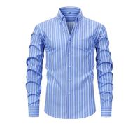 RUMAOZIA Camicia da uomo con colletto alto, colore bianco, a righe, non necessita di stiratura, Azzurro cielo1, S