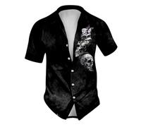 RUMAOZIA Camicia da uomo con teschio, festa di Halloween, costume da uomo, per feste, Halloween, teschio, stampa a maniche corte, casual, con bottoni, per feste, estive, abbigliamento hawaiano, Z01