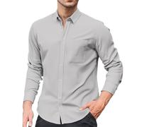 RUMAOZIA Camicia in lino, da uomo, a maniche lunghe, vestibilità normale, da spiaggia, in cotone, per il tempo libero, per la spiaggia, per il matrimonio, in tinta unita, O bianco., 4XL
