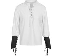RUMAOZIA Camicia medievale da uomo in lino medievale, abbigliamento festival, abbigliamento da uomo, costume da Carnevale, a maniche lunghe, in lino, per il tempo libero, camicia con lacci, per il