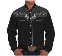 RUMAOZIA Camicia western da uomo Western Cowboy camicia ricamata a maniche lunghe, slim fit, casual, con bottoni, hippie con tasche, costume da cowboy, stile retrò, per il tempo libero, vintage, a
