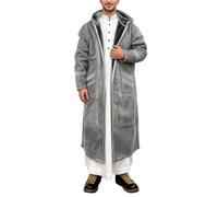 RUMAOZIA Cappotto lungo in camoscio sintetico da uomo monopetto cappotto in pile con risvolto notch, doppia fila di camoscio, con cappuccio e tasche in pile termico per l'inverno, O grigio., L
