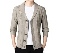 RUMAOZIA Cardigan da uomo in cotone, cardigan lungo, slim fit, giacca corta, basic per il tempo libero, classico, scollo a V, bottoni, maglieria, cardigan, abbigliamento per quattro stagioni, cachi