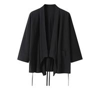 RUMAOZIA Cardigan Kimono Uomo Giapponese Casual Capispalla Tradizionale Classico Samurai Abbigliamento Estate Spiaggia Traspirante Kimono Camicia Sciolto Streetwear Yukata Haori Camicie, O nero., XL