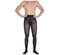 RUMAOZIA Collant da uomo, sexy, leggings, trasparenti, calze in seta con apertura, collant lunghi da uomo, sexy, trasparente, lucido, biancheria intima, Nero , Taglia unica