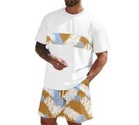 RUMAOZIA Costume hawaiano, da uomo, 2 pezzi, estivo, da uomo, per il tempo libero, con maniche corte, estive, pantaloncini e maglietta sportiva, casual, da jogging, streetwear per tutti i giorni, U
