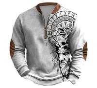 RUMAOZIA Costume vichingo, da uomo, maglione vichingo, da uomo, per attività all'aperto, mezza zip, a maniche lunghe, medievale, mitologia nordica, senza cappuccio, oversize, sport, gotico, vintage