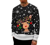 RUMAOZIA Divertente maglione natalizio per uomo e donna - Maglione natalizio - Brutto Ugly Christmas Sweater - Caldo maglione - Rudolph - Fiocchi di neve in inverno Natale festa, O nero., XXL