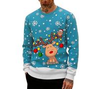 RUMAOZIA Divertente maglione natalizio per uomo e donna - Maglione natalizio - Brutto Ugly Christmas Sweater - Caldo maglione - Rudolph - Fiocchi di neve in inverno Natale festa, O celeste, 4XL