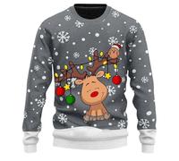 RUMAOZIA Divertente maglione natalizio per uomo e donna - Maglione natalizio - Brutto Ugly Christmas Sweater - Caldo maglione - Rudolph - Fiocchi di neve in inverno Natale festa, O grigio., 3XL