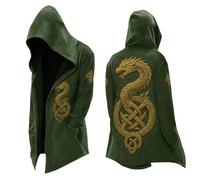 RUMAOZIA Felpa con cappuccio da uomo, lunghezza media, con cappuccio, per il tempo libero, felpa con cappuccio, maglione medievale, retrò, Viking, top autunno e inverno, verde, L