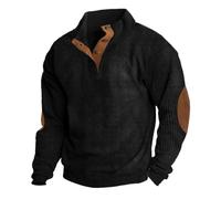 RUMAOZIA Felpa da uomo senza cappuccio a corda, con abbottonatura e colletto, maglione con colletto alto, da uomo, senza cappuccio, toppe a gomito, colletto alto, maglione Streetwear, Nero , 3XL