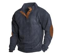 RUMAOZIA Felpa da uomo senza cappuccio a corda, con abbottonatura e colletto, maglione con colletto alto, da uomo, senza cappuccio, toppe a gomito, colletto alto, maglione Streetwear, Blu, XXL