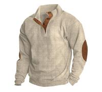 RUMAOZIA Felpa da uomo senza cappuccio a corda, con abbottonatura e colletto, maglione con colletto alto, da uomo, senza cappuccio, toppe a gomito, colletto alto, maglione Streetwear, bianco, XL