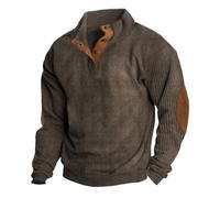 RUMAOZIA Felpa da uomo senza cappuccio a corda, con abbottonatura e colletto, maglione con colletto alto, da uomo, senza cappuccio, toppe a gomito, colletto alto, maglione Streetwear, caffè, XL