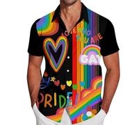 RUMAOZIA Gay Pride Month Camicia da uomo Arcobaleno Multicolore Camicia a maniche corte LGBTQ Rainbow Camicia da uomo Bandiera arcobaleno Camicia hawaiana Pride Month T-Shirt Camicia da spiaggia Love