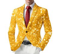 RUMAOZIA Giacca con glitter da uomo e giacca da uomo con paillette, con paillette, lucida, smoking party, carnevale, costume anni '80, O giallo, L