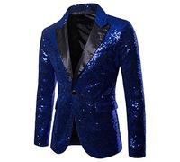RUMAOZIA Giacca da uomo Smoking con paillettes e glitter, Sakko in oro, Blazer classico slim fit, brillante, Blazer da cerimonia con scollo a V, elegante, Blazer da festa con 1 chiusura a bottone