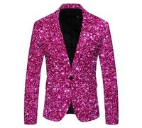 RUMAOZIA Giacca da uomo Smoking con paillettes e glitter, Sakko in oro, Blazer classico slim fit, brillante, giacca da sposa con scollo a V, elegante giacca da festa con 1 chiusura a bottone, giacca