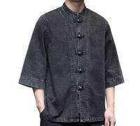RUMAOZIA Giacca di jeans da uomo con bottoni tang Abito da sera cinese Cardigan Jeans Capispalla casual Camicie etniche Giacca a vento Hanfu Cappotto kimono giapponese, Nero , L