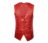 RUMAOZIA Gilet con paillette, da uomo, lucido, con bottoni, scollo a V, per il tempo libero, con papillon, senza maniche, con brillantini, slim fit, feste, gilet hippie, O rosso., L