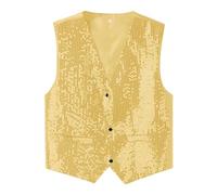RUMAOZIA Gilet con paillettes da uomo, senza maniche, con scollo a V, per feste a tema, per il tempo libero, anni '80, O Gold, XXL