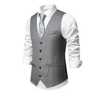 RUMAOZIA Gilet da uomo formale, tinta unita, per matrimonio, elegante, con scollo a V, con catena in metallo, decorazione business, gilet da uomo con tasche, casual, per feste di matrimonio, O