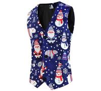 RUMAOZIA Gilet di Natale da uomo, Xmas Christmas West, slim fit, gilet da uomo, festivo Happy Babbo Natale, con stampa natalizia, gilet da lavoro per feste e matrimoni, B01 blu, L