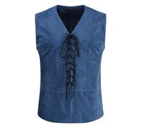 RUMAOZIA Gilet medievale, gilet vichingo, gotico, vittoriano, Halloween, cosplay, gilet corte gentleman con lacci, costume da pirata, retrò renascimento, steampunk, allacciatura, O blu marino, S