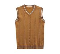 RUMAOZIA Gilet Uomo Senza Maniche in Cotone Pullover Weste V-Collo Classico Business Invernale per Uomini Abbigliamento Uomo Gilet in Maglia Cardigan Casual Tank-Top Monocromatico, giallo., 3XL