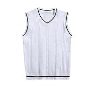 RUMAOZIA Gilet Uomo Senza Maniche in Cotone Pullover Weste V-Collo Classico Business Invernale per Uomini Abbigliamento Uomo Gilet in Maglia Maglioni Casual Tank-Top Monocromatico, bianco, XXL