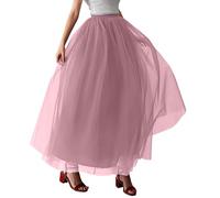 RUMAOZIA Gonna in Rete da Donna, Maxi Lunga in Tulle, Elastica Stratificata, A Vita Alta, Stampa Floreale, Linea A, Gazeba Media, Rosa Intenso, Einheitsgröße