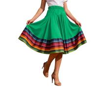 RUMAOZIA Gonna lunga da donna a flamenco, maxi gonna con elastico, folklorico, a vita alta, tinta unita, swing, danza del ventre, costume da ballo, gonna a pieghe, tango latino, valzer, O verde, 5XL