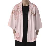 RUMAOZIA Haori Cardigan Primavera Estiva Giacca da Uomo Giapponese Happi Kimono Fiore di Ciliegio Stampa Giacca Giappone Robe Cardigan Cardigan Maglia, O rosa., S