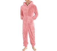 RUMAOZIA Jumpsuit Teddy Fleece Uomo Onesie Tuta Inverno Pigiama Flanell Sleepwear Peluche Biancheria da notte con cappuccio e chiusura lampo in pile, tuta intera intera calda, O rosa., 3XL
