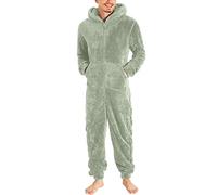 RUMAOZIA Jumpsuit Teddy Fleece Uomo Onesie Tuta Inverno Pigiama Flanell Sleepwear Peluche Biancheria da notte con cappuccio e chiusura lampo in pile, tuta intera intera calda, O verde menta, M