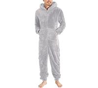 RUMAOZIA Jumpsuit Teddy Fleece Uomo Onesie Tuta Inverno Pigiama Flanell Sleepwear Peluche Biancheria da notte con cappuccio e chiusura lampo in pile, tuta intera intera calda, O grigio., 3XL