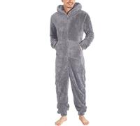 RUMAOZIA Jumpsuit Teddy Fleece Uomo Onesie Tuta Inverno Pigiama Flanell Sleepwear Peluche Biancheria da notte con cappuccio e chiusura lampo in pile, tuta intera intera calda, P Grigio scuro, L