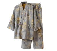 RUMAOZIA Kimono giapponese da uomo, design tradizionale, pigiameria e pigiama per il tempo libero, tessuto morbido pijamas cotone canapa kimono pigiama stile giapponese set da meditazione loungewear