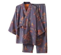 RUMAOZIA Kimono giapponese da uomo in cotone con jacquard, taglie forti, top e pantaloni larghi, casual, estivo, set di pigiameria, morbido e morbido, grigio., XL