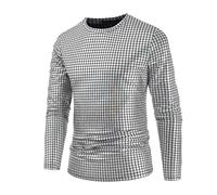 RUMAOZIA Maglia da uomo con glitter metallizzati, a maniche lunghe, da uomo, con paillettes, a maniche corte, da discoteca, per carnevale, clubwear, argento, L
