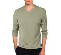 RUMAOZIA Maglietta da uomo a maniche lunghe con scollo a V, a maniche lunghe, slim fit, elasticizzata, a maniche lunghe, casual, con scollo a V, in cotone, per il tempo libero, morbida
