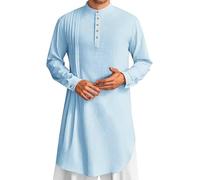 RUMAOZIA Mussola Camicia Uomo Manica Lunga Caftano Lunga Tunica Cotone Kurta Pigiama Button Down Lino Vestiti Musulmani Islamici Arabi Abaya Robe Casual Traspirante Abbigliamento da preghiera, P blu.,