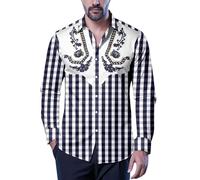 RUMAOZIA Oktoberfest, camicia da uomo a quadretti, a maniche lunghe, casual, con bottoni, elasticizzata, senza pieghe, tinta unita, non necessita di stiratura, basic, slim fit, O nero., L